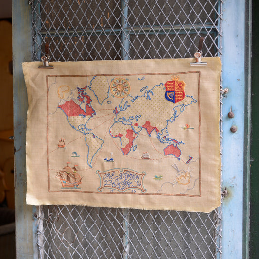 Original 1935 British Empire World Map Embroidery