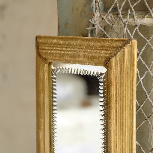 Late 19thC Bright Cut Decorated Mirror & original Velvet Frame