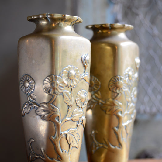 Pair Late 19thC Japanese Brass Vases